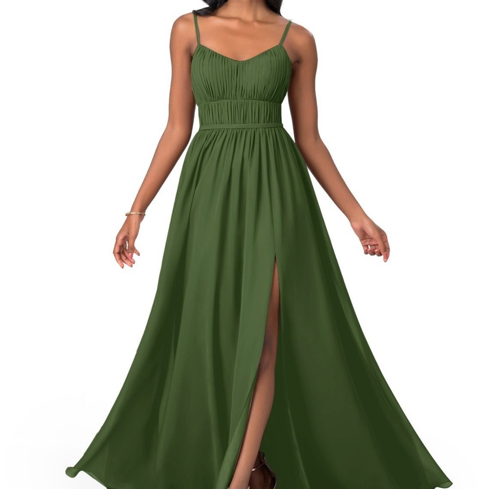 Azazie Yanelie A-Line Chiffon Bridesmaid Dress Size 14 Olive